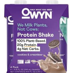 OWYN Plant-Based Protein Shake Cookies and Creamless 12 fl oz Each Pack of 4