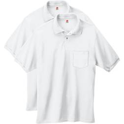 Hanes CottonBlend EcoSmart Jersey Polo with Pocket 2-Pack - White