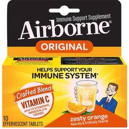 Airborne Effervescent Tablets Orange Vitamin C & E Zinc Immune Support 10 Effervescent Tablets