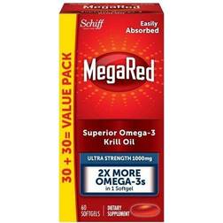 Schiff MegaRed Ultra Strength Softgels Krill Oil Omega 3 Supplement 1000 mg 60 Softgels