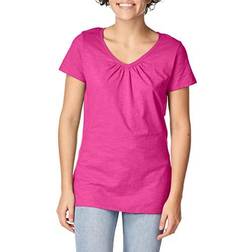 Hanes Women's Slub Jersey Shirred V-Neck Tee - Amaranth