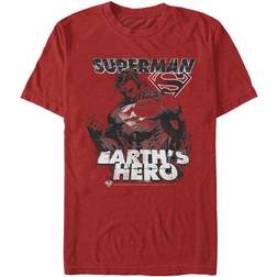 Fifth Sun Superman Grunge Earth's Hero T-Shirt - Red Heather