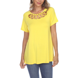 White Mark Crisscross Cutout Short Sleeve Top - Yellow