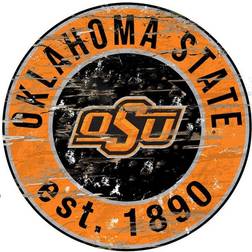 Oklahoma State Cowboys Distressed Round Wall Art