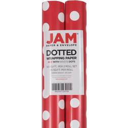 Jam Paper Gift Wrap 50 Square Feet Polka Dot Wrapping Paper Rolls, Pack of 2 Red/White