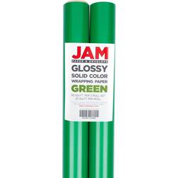 JAM PAPER Gift Wrap, Glossy Wrapping Paper, 25 Sq Ft per Roll, Green, 2/Pack