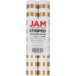 JAM Paper Wrapping Paper, 25 Sq Ft per Roll, Gold & White Stripes, 2/Pack