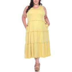 White Mark Scoop Neck Tiered Midi Dress - Yellow