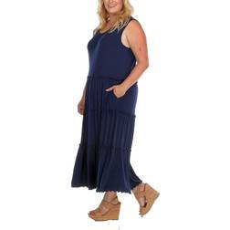 White Mark Scoop Neck Tiered Midi Dress - Navy