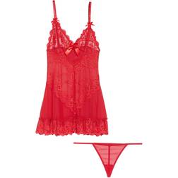 OH LÀ LÀ CHÉRI Valentine Soft Cup Babydoll Chemise & G-String Thong - Red