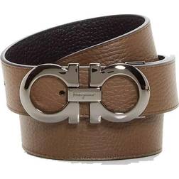 Ferragamo Reversible and Adjustable Gancini Belt - Sugar Brown/Black