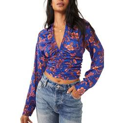 Free People I Got You Floral-Print Smocked Cropped Top - Royal Combo