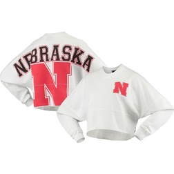 Spirit Jersey Women's Nebraska Huskers Raw Hem Cropped Long Sleeve T-shirt - White