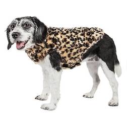 Petlife Luxe Poocheetah Cheetah-Spotted Designer Mink Fur Dog Coat S