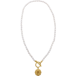 Adornia Coin Toggle Necklace - Gold/Pearl