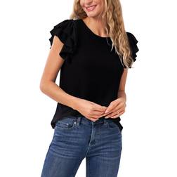 CeCe Double Ruffle Knit Top - Rich Black