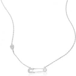 Adornia Safety Pin Heart Necklace - Silver/Transparent