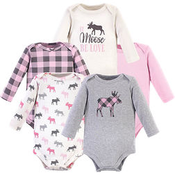 Hudson Cotton Long-Sleeve Bodysuits 5-pack - Pink Moose (10156313)