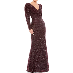 Mac Duggal Sequin Faux Wrap Gown - Mahogany