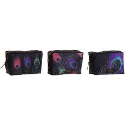 Dkd Home Decor Toilet Bag Black Pink Polyester Polyurethane Multicolour Nylon Glam (3 pcs) (20 x 8 x 14 cm)