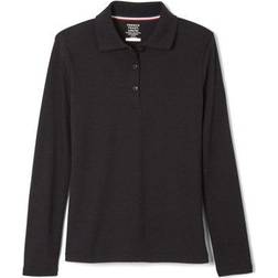 French Toast Girl's Long Sleeve Interlock Knit Polo with Picot Collar - Black