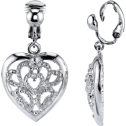 1928 Jewelry Filigree Heart Drop Earrings - Silver