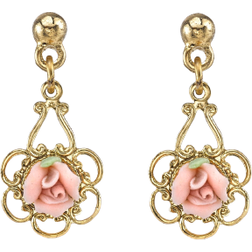 1928 Jewelry Rose Drop Earrings - Gold/Pink/Green