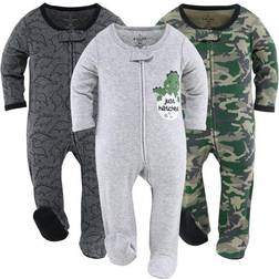 The Peanutshell Baby Sleep N Play Footed Pajamas for Boys 3 Pack - Camo & Dinosaur