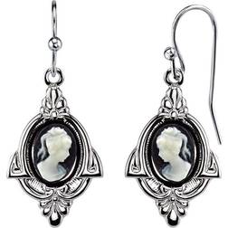 1928 Jewelry Cameo Drop Earrings - Silver