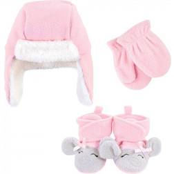 Hudson Baby Trapper Hat, Mitten and Bootie Set - Pink Gray Elephant (10159401)