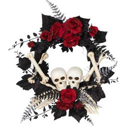 Halloween Skeleton Artificial Roses Wreath, Black One Size