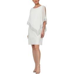 SL Fashions Metallic-Trim Capelet Sheath Dress - Ivory/Silver