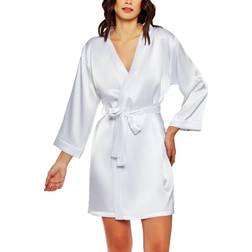 iCollection Women's Marina Lux 3/4 Sleeve Satin Robe - White