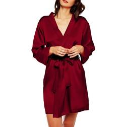 iCollection Women's Marina Lux 3/4 Sleeve Satin Robe - Burgundy