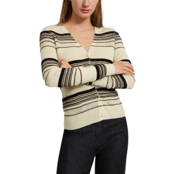 Theory Striped Rib Cardigan - Ecru/Willow/Black