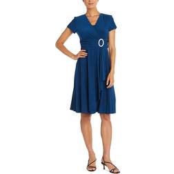 R&M Richards Short-Sleeve Faux-Wrap Dress - Peacock