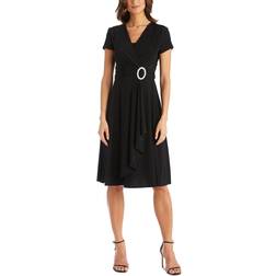 R&M Richards Short-Sleeve Faux-Wrap Dress - Black