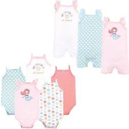 Hudson Infant Girl Cotton Bodysuits and Rompers 8-pack - Coral Mint Mermaid