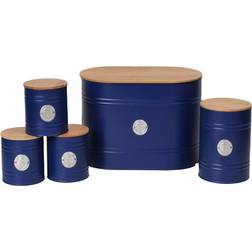 Neo Five-Piece Tin Canister Set: Bamboo Lid/Navy Blue Kitchen Container