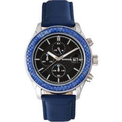 Breed BRD7504 Maverick Chronograph Leather-Band with Date Silver & Blue