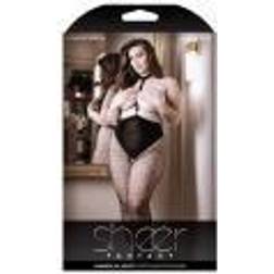 Fantasy Lingerie Sheer Choker Harness Stockings W/open Crotchless Black Qn