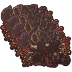 Design Imports 4pk Gobble Embroidered Placemat Brown Coaster