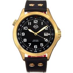 Shield Palau Genuine Leather Diver with Date: Gold-Black