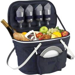 Picnic at Ascot Collapsible Basket Cooler Equipped with Service For 4 Navy