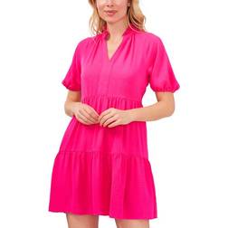 CeCe Women's Tiered V-Neck Babydoll Dress - Bright Rose