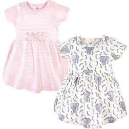 Touched By Nature Baby Organic Cotton Dresses 2-pack - Elephants & Stripes/Pink