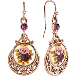 1928 Jewelry Crystal Flower Drop Earrings - Rose Gold/Diamond