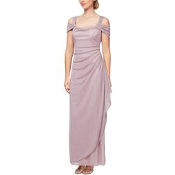 Alex Evenings Cold-Shoulder Draped Metallic Gown - Mauve Pink