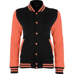 AWDis Women's Electric Varsity Jacket - Jet Black/Electric Orange