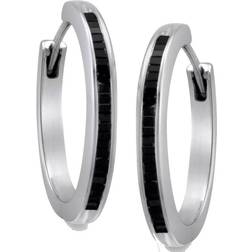 Macy's Baguette Hoop Earrings - Silver/Diamonds